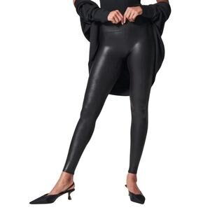 SPANX Faux Leather Leggings Size Small Black Shapes and Lifts Core Compression